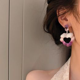 Stud Design Purple Hollow Heart Drop Earrings