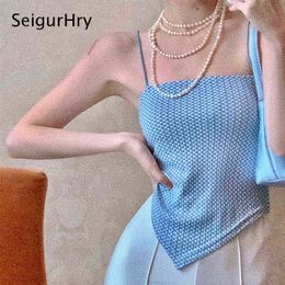 SeiguHry Women's Strap Asymmetrical Hem Corset Camisole Tank Crop Top Sexy Spaghhetti Vest Summer Girl Streetwear Haut Femme Y220308