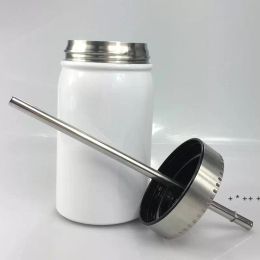 17oz Subliamtion Blanks Tumbler 500ml double wall Mason Jar Tumbler Wide Mouth Stainless Steel Tumbler With Lids & Metal Straws CG001