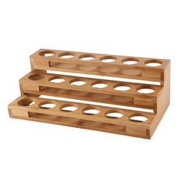 Bamboo 18 Holes Essential Oil Display Wooden Stand Rack Perfume Nail Polish Storage Tray Aromatherapy Organiser C0116