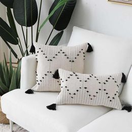 White Black Geometric cushion cover Tassels pillow cover Woven for Home decoration Sofa Bed 45x45cm/30x50cm 201119