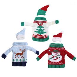 Christmas Decorations Knitting Wine Bottle Cover Set Sweater With Hat Xmas Decor1
