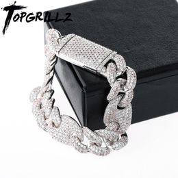 TOPGRILLZ 16mm Iced Out Cuban Bracelets Chain Hip hop Jewelry Gold Silver Color CZ Big Square Clasp Bracelet for Men Rapper Link J1211