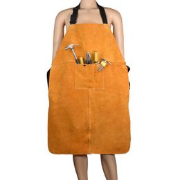 Leather Welding Apron Special Protection Workwear Clothing Apron Argon-arc Workplace Safety Clothing Self Protect Aprons Y200103