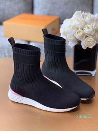 letters Ladies color embroidered elastic boots flat soled socks Embroidered High Boots