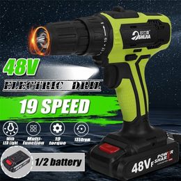 Cordless Electric Drill Screwdriver Hammer 48V Rechargeable 19 Torque Dual Speed Power Tools With 2 Battery 201225