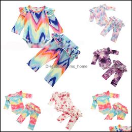 Clothing Sets Baby & Kids Baby, Maternity Girls Gradient Outfits Infant Tie Dye Flying Sleeve Tops+Ruffle Pants 2Pcs/Sets Spring Autumn Bout