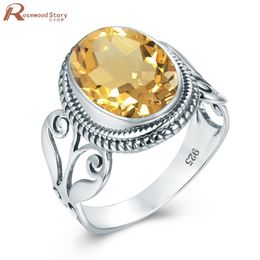 Redwood Yellow Citrine Rings For Women Boho 925 sterling silver Ring Gemstone Handmade Wedding Engagement Jewelry Send A GIft