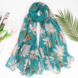 Printed Scarf Womens Cotton Voile Wrap Bali Yarn Cotton Linen Warm Large Size Flower Printing Autumn Winter Shawl Trendy Lady Fashion