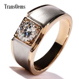 TransGems 14K White and Yellow Gold 1ct 6.5mm F Color Engagement Ring for Men Solid Gold Men's Wedding Ring Y200620