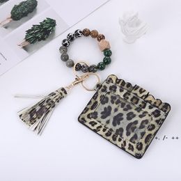 Bead bracelet Leopard Print PU Leather bracelet Tassel Party Favour Keychain Card Case ID Bag Coin Purse Wristlet Keychains Handbag BBF14180