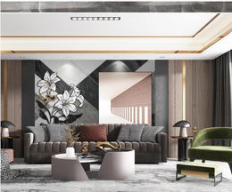 High-end atmospheric geometric stone sofa background wall 3d murals wallpaper for living room