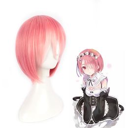 Re:Life In A Different World From Zero Graduated Ram Rem Cosplay Wig for Women LAMU Short Straight Wig +wig cap