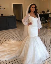 Vintage Plus Size Wedding Dresses Arabic Gowns Aso Ebi Sparkly Mermaid Wedding Dress Long Sleeves Bridal Dress Cheap vestido de noiva