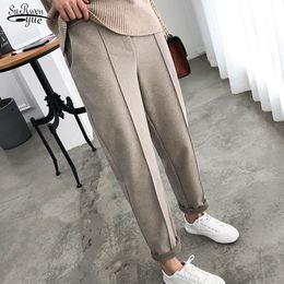 Women Pants Thicken Pencil Pants Female Work Suit Pant Autumn New Winter Plus Size OL Style Loose Wool Trousers Capris 6648 201106