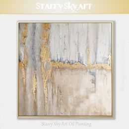 Best Selling Pure Hand-painted Thick Textured Abstract Oil Painting on Canvas Pop Fine Art Abstract with Gold Foil Oil Painting LJ201128