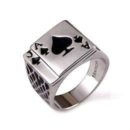 Creative 18K White Gold Plated Cool Black Enamel Poker Ring for Men Women Jewellery Rings for Boyfriend Father Nice Gift Accessory
