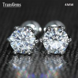 Transgems 14K 585 White Gold 0.5ctw 4mm Lab Created Moissanite Diamond Stud Earrings Push Back For Women Birthday Gift Y200620