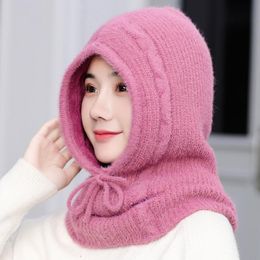 Men Women Cashmere Hat Knitted Scarf Hooded Collar Winter All-match Drawstring Elastic Adult Teenager Thick Soft Neck Warmer Y200110