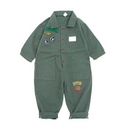 Children Jumpsuit Baby Boys Girls Spring Autumn Romper Tooling Clothing Child Baby Fashion Trendy Army Green Clothes Sets 2-7