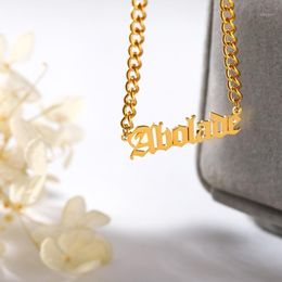 Pendant Necklaces Curb Chain Stainless Steel Personalised Old English Name Pendants For Women Jewellery Custom Gold Colour Choker BFF Gifts1