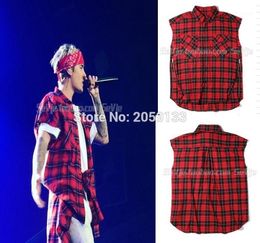 Men's Casual Shirts Wholesale- Hip Hop Mens Dress Tartan Brand Clothing Clothes Short Sleeve Red Plaid Men Shirt1