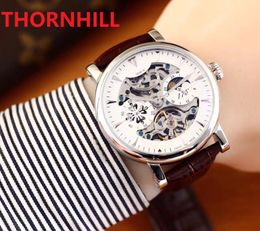 Fly Wheel Hollow Skeleton Dial Mens Watches 43mm 316L Stainless Steel Case Automatic Machinery Watch Genuine Leather Super Wristwatches