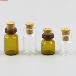 bottle stops Canada - 1000 x 1ml Cute AmberGlass Bottle With Cork Small Transparent Corked Stopped Glass Vials 0.5ml Amber Contaienrsgood qualtity