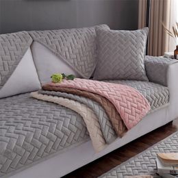 Sofa Covers For Living Room Dirt-proof Couch Cover Grey Colour Plush Cushion Furniture Cover Corner Sofa Towel 1/2/3-Seater Pad LJ201216