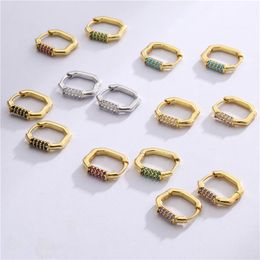 Hoop & Huggie HECHENG,1 Pair, Gold Silver Color Small Earrings Trendy Geometric Octagon Candy CZ Crystal Women Wholesale