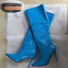 Kadın Sonbahar Çizmeler Yeni Sivri Ultra-Yüksek Topuk Çizmeler Floresan Yeşil Taş 34-43 Yüksek Tüp Boot Kadın Topuklu Seksi