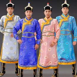 Male mongolia robe asia costume silk blend ethnic clothing mongolian festival party performance apparel men's stage wear