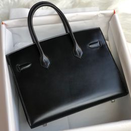 designer bag luxury handbag inspired purse 25cm so black fully handmade box leather wax line stitching black hardware wholesale price fast delivery