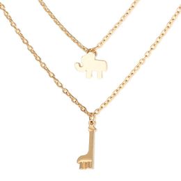 Multilayer Necklaces Elephant Giraffe Jewelry Gift Double Chain Choker Necklace