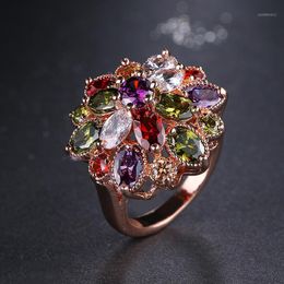 Cluster Rings Emmaya Unique Design Top Sale Rose Gold Colour Colourful Zircon Wedding Bijoux Flower Jewellery For Women Gift Party1