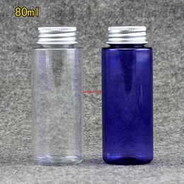 80ml PET Plastic Empty Aluminum Cap Bottle Blue clear Color Packaging Container Make Up Travel Size Tools 50Pcs/Lotgood package