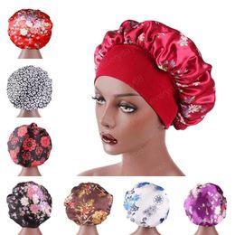 Medium Fashion Women Satin Night Sleep Cap Hair Bonnet Hat Silk Head Cover Wide Elastic Band Shower Cap for Christmas Gifts