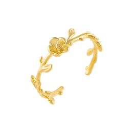 2021 Spring Fashion Women Girl Jewelry Open Adjusted Finger Band Gold Color Bloom Flower Leaves Natural Ring Wholesale