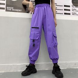 Streetwear Hip Hop Purple Cargo Pants Joggers Pants Big Pockets Women High Waist Loose Black Harem Pants Baggy Tactical Trouser 201106