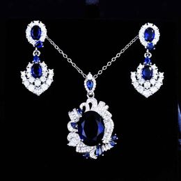 Earrings & Necklace Luxury Design 925 Silver Jewelry Sets For Women Vintage Tanzanite Blue Stone Pendant Necklaces Dainty Party Accessoires