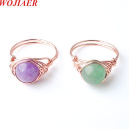 WOJIAER Rose Gold Colour Wire Wrap Quartz Ring Round Bead Stone Crystal for Women Jewellery 19mm (0.75") Not Adjustable BO950