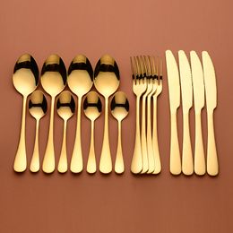Gold Cutlery Set Forks Knives Spoons Stainless Steel Cutlery Tableware Set Golden Dinner Set Complete Dinnerware Gold Spoon New 201116