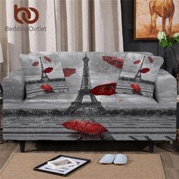 BeddingOutlet Paris Tower Sofa Cover France Romantic Slipcover Sofa Red Umbrella Couch Cover Modern Art Chair Protector Dropship LJ201216