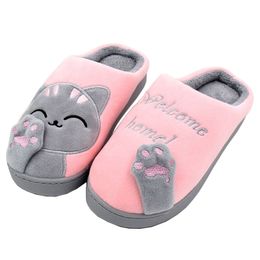 Women's home slippers Winter Short Plush Warm Platform slippers Suede Cartoon Cat Soft slippers women Couples Plus Size 40-45 X1020