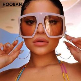 HOOBAN Retro Oversized Women Sunglasses Fashion Squared Sun Glasses For Female Vintage Flat Top Outdoor Eyeglasses Shade UV4001