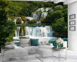 Custom 3d Landscape Wallpaper 3d Digital Print Wallpaper Green Forest Large Waterfall 3d Wallpaper Designs For Living Room