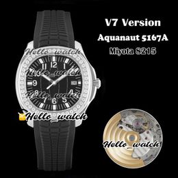 V7 Version New 5167 5167A-001 Miyota 8215 Automatic Mens Watch Black Texture Dial Steel Case Diamond Bezel Rubber Strap Sport Hello_Watch