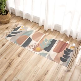 Fruit geometric print Cotton Linen Tassel carpet Long Nordic Non Slip Bath Foot Pad Welcome Door Bedside Hallway Area Rug 201214