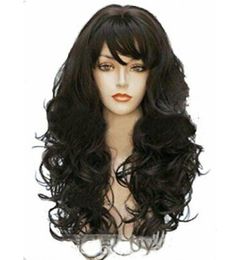 Wigbuy Wigs Wavy Curly 24inche Synthetic Wigs With Bangs Brown Long Hair Wigs fo