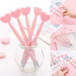 2021 Pink Colour 0.5mm Black Ink Press Gel Ink Pen Cute Sweet Heart Shaped Writing Pens Student Office Supply Kids Girl Gift